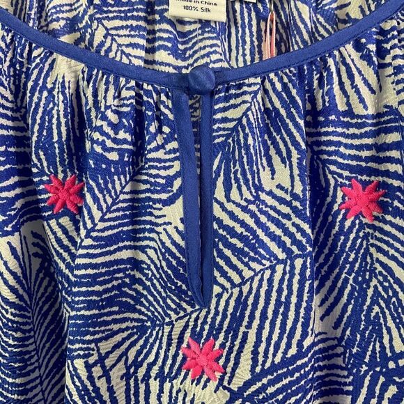 NWT Vineyard Vines Palm Print Tunic Top, Large, 100% silk, blue/white/hot pink - Picture 7 of 14